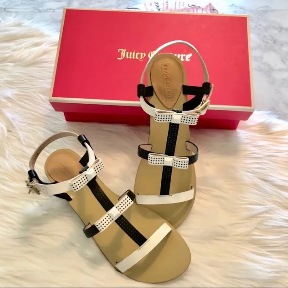 { Juicy Couture } : Women's “Sura” Black & White Bow Sandals
